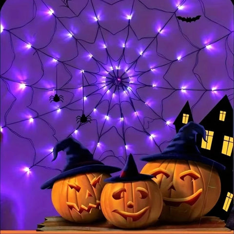 Halloween Spider Web String Lights with Remote and Light Modes