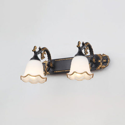Classic Ornate Wall Sconce with Glass Shades and E14 Bulb Sockets for Interiors