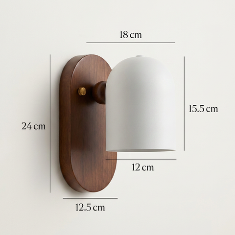 Walnut Wood and Metal Wall Sconce with Minimalist Shade for Bedside