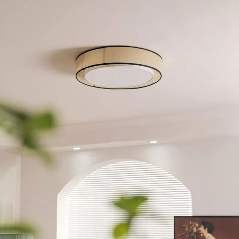 Ceiling Light with Linen Drum Shade and Low-Profile Mount