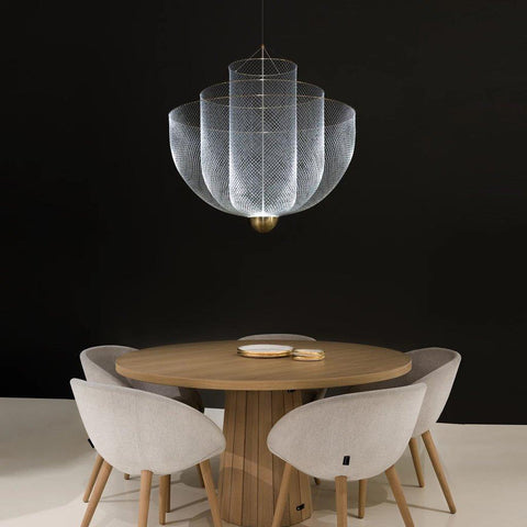 Pendant Light with Tiered Steel Mesh Shade and Integrated LED