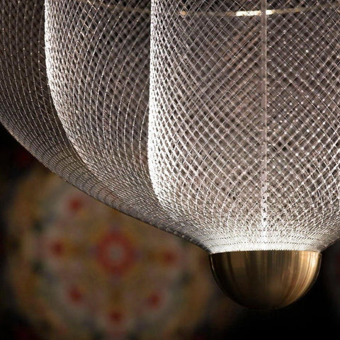 Pendant Light with Tiered Steel Mesh Shade and Integrated LED