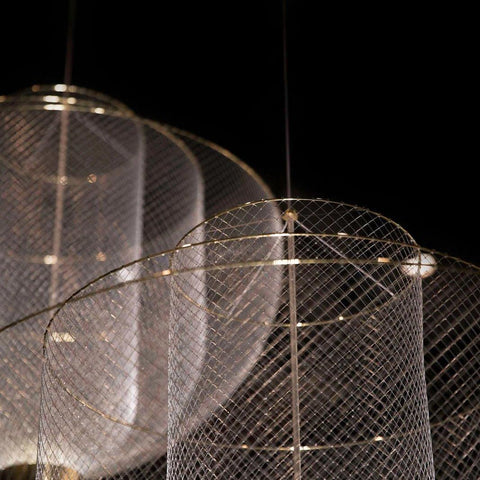 Pendant Light with Tiered Steel Mesh Shade and Integrated LED