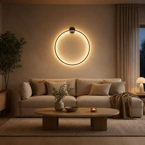 Modern LED Ring Wall Lamp – Metal & Acrylic Bedroom Wall Light with USB Charging / KRETS