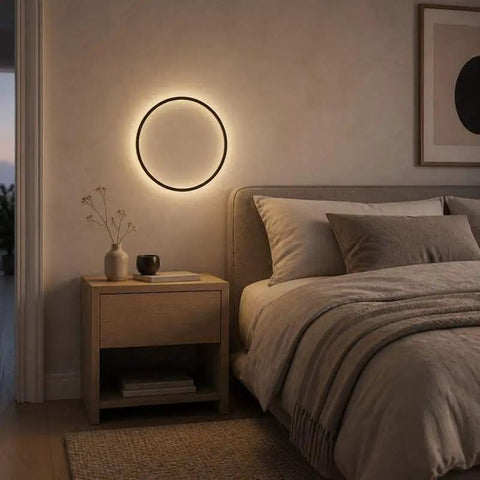 Modern LED Ring Wall Lamp – Metal & Acrylic Bedroom Wall Light with USB Charging / KRETS