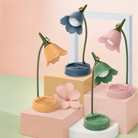 Floral LED Desk Lamp with Touch Control, Three Light Settings, Rechargeable Battery and Flexible Stem
