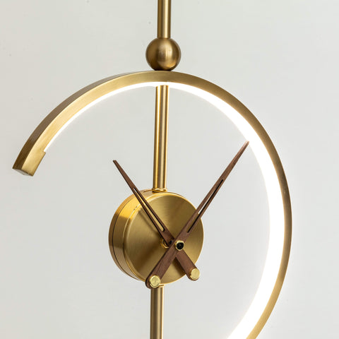 Modern LED Table Lamp with Decorative Clock, Wireless Phone Charging and Wooden Base
