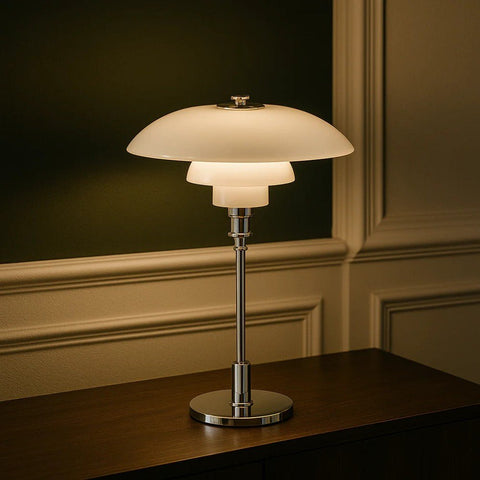 Glass Shade Table Lamp with Metal Base