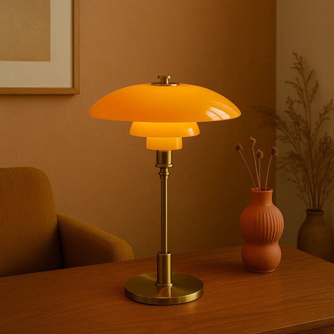 Glass Shade Table Lamp with Metal Base