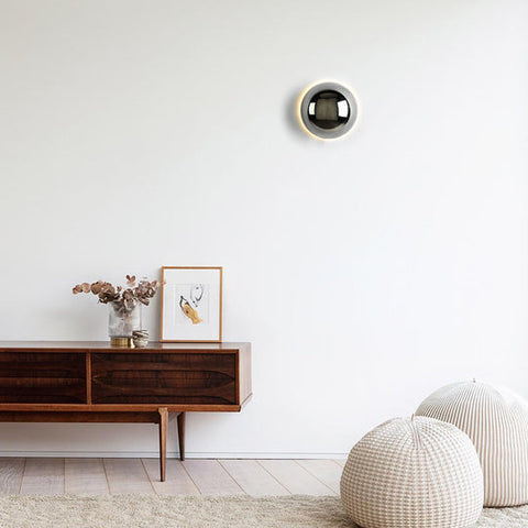 Round Glass and Iron LED Wall Lamp with Modern Design and Two Size Options
