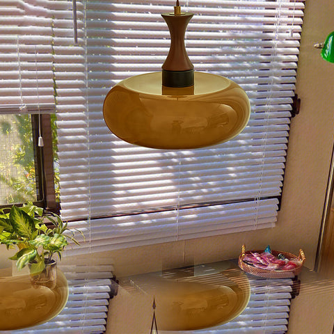Glass Dome Pendant Light with Wood Accent