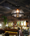 Industrial Glass Pendant Light with Metal Bowl Frame — product view