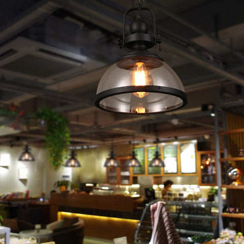 Industrial Glass Pendant Light with Metal Bowl Frame — product view
