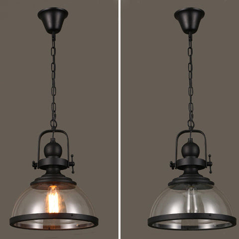 Industrial Glass Pendant Light with Metal Bowl Frame — product view