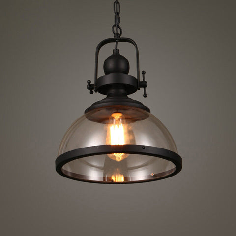 Industrial Glass Pendant Light with Metal Bowl Frame — product view