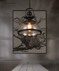 Industrial Glass Pendant Light with Metal Bowl Frame — product view