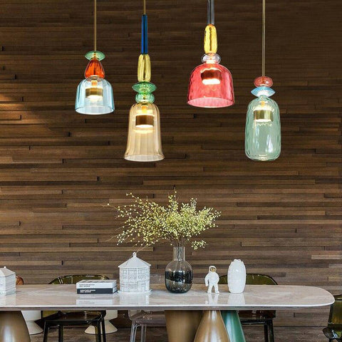 Decorative Glass Pendant Light with Sculptural Shade and Adjustable Hanging Cable