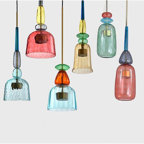 Decorative Glass Pendant Light with Sculptural Shade and Adjustable Hanging Cable
