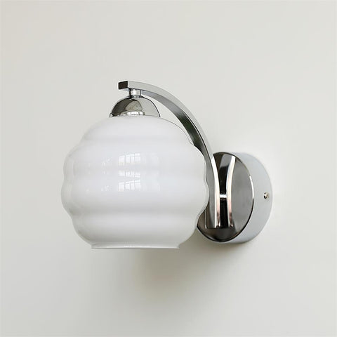 Vintage Art Deco Glass Wall Lamp with Curved Metal Arm and E26/E27 Bulb Socket