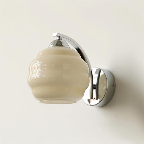 Vintage Art Deco Glass Wall Lamp with Curved Metal Arm and E26/E27 Bulb Socket