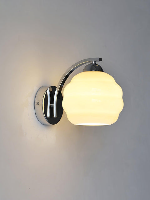 Vintage Art Deco Glass Wall Lamp with Curved Metal Arm and E26/E27 Bulb Socket