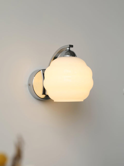 Vintage Art Deco Glass Wall Lamp with Curved Metal Arm and E26/E27 Bulb Socket