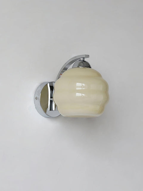 Vintage Art Deco Glass Wall Lamp with Curved Metal Arm and E26/E27 Bulb Socket