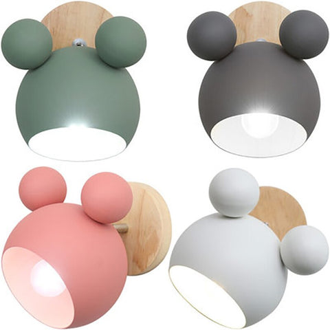Nordic Mouse-Shaped LED Wall Lamp with Wooden Backplate for Modern Bedrooms