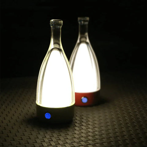 Bottle-Shaped Rechargeable LED Table Lamp with Transparent Glass-Style Shade and Colorful Base