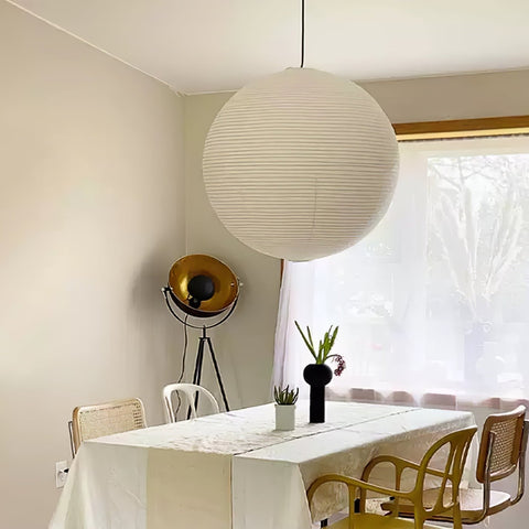 Pendant Light with Round Paper Lantern Shade and Bamboo Frame