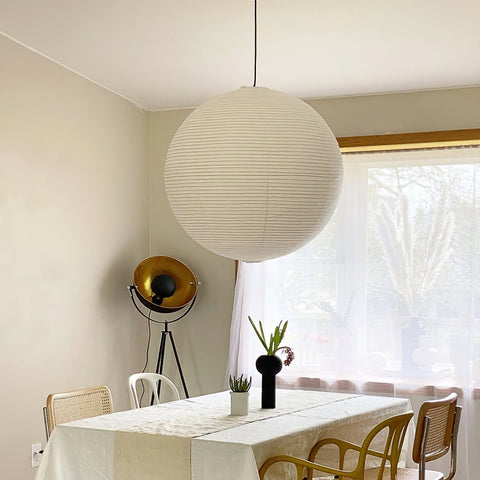 Pendant Light with Round Paper Lantern Shade and Bamboo Frame