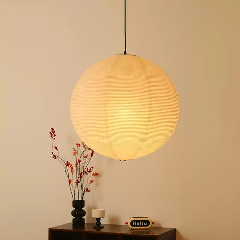 Pendant Light with Round Paper Lantern Shade and Bamboo Frame