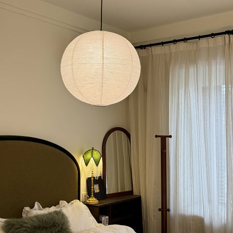 Pendant Light with Round Paper Lantern Shade and Bamboo Frame